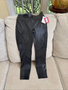 SPANX Black Faux-Leather Moto Jeggings